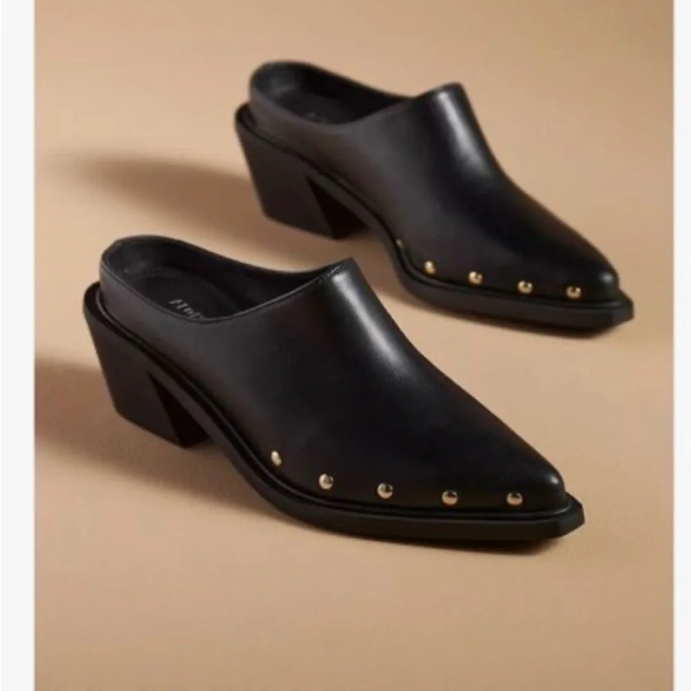ALOHAS Black Mules with Gold Studs - Picture 1 of 6